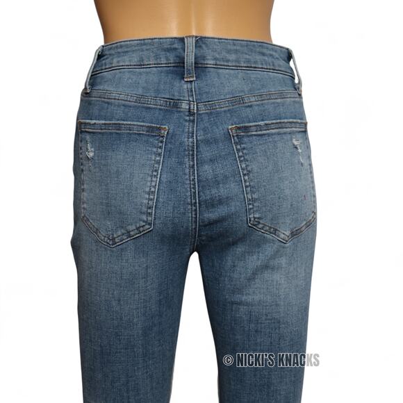 Cosmic Blue Love High Rise Distressed Ankle Skinny Jeans Frayed Hem Size 28P - Picture 7 of 12